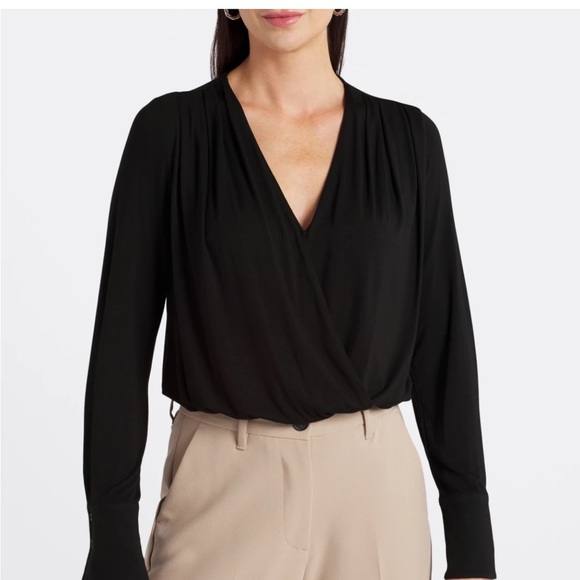 Violets & Roses Black Surplice Knit Bodysuit - Picture 2 of 6